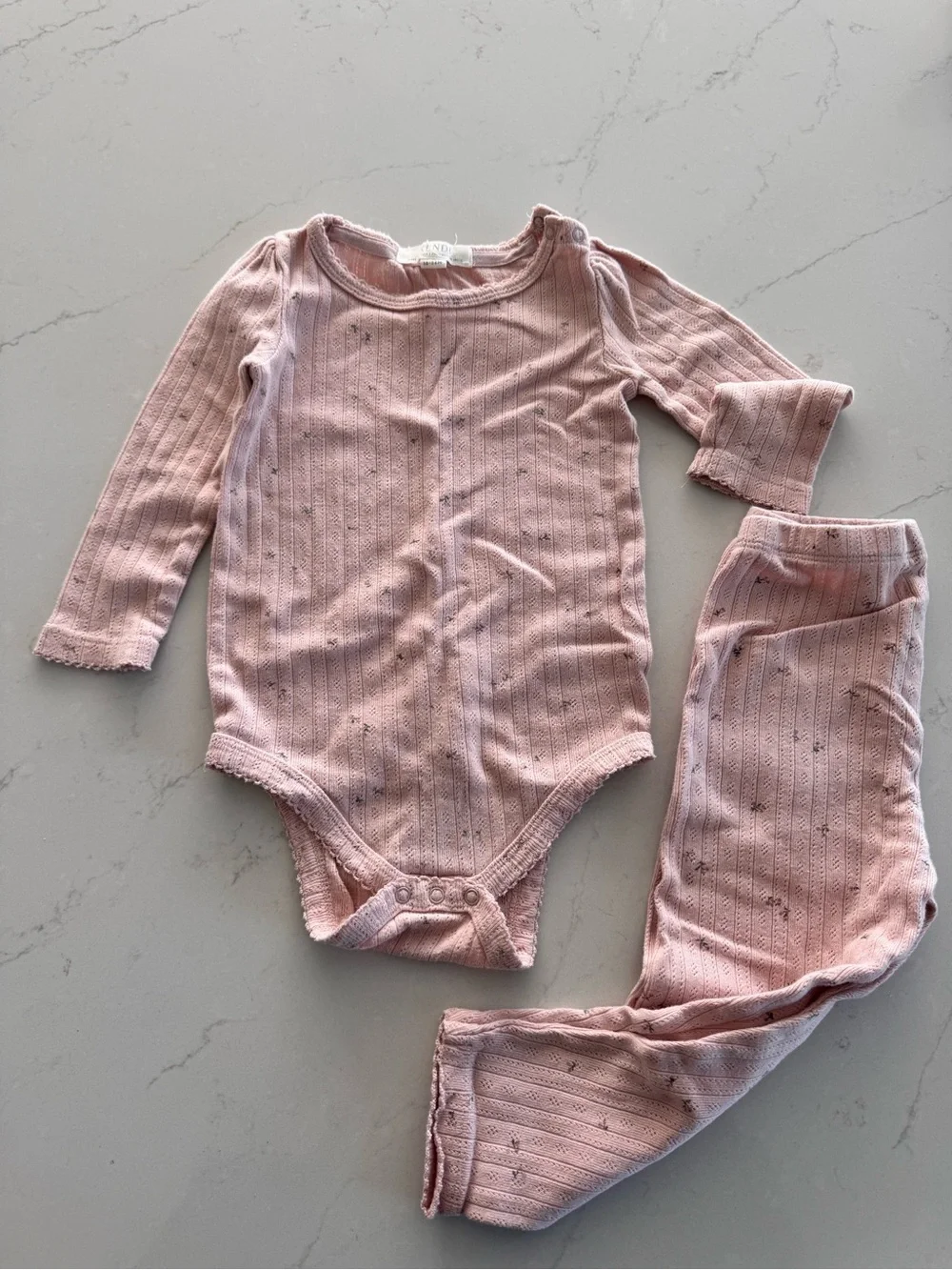 Colored Organics Pale Pink Pointelle long-sleeve One-Piece & Pants Set